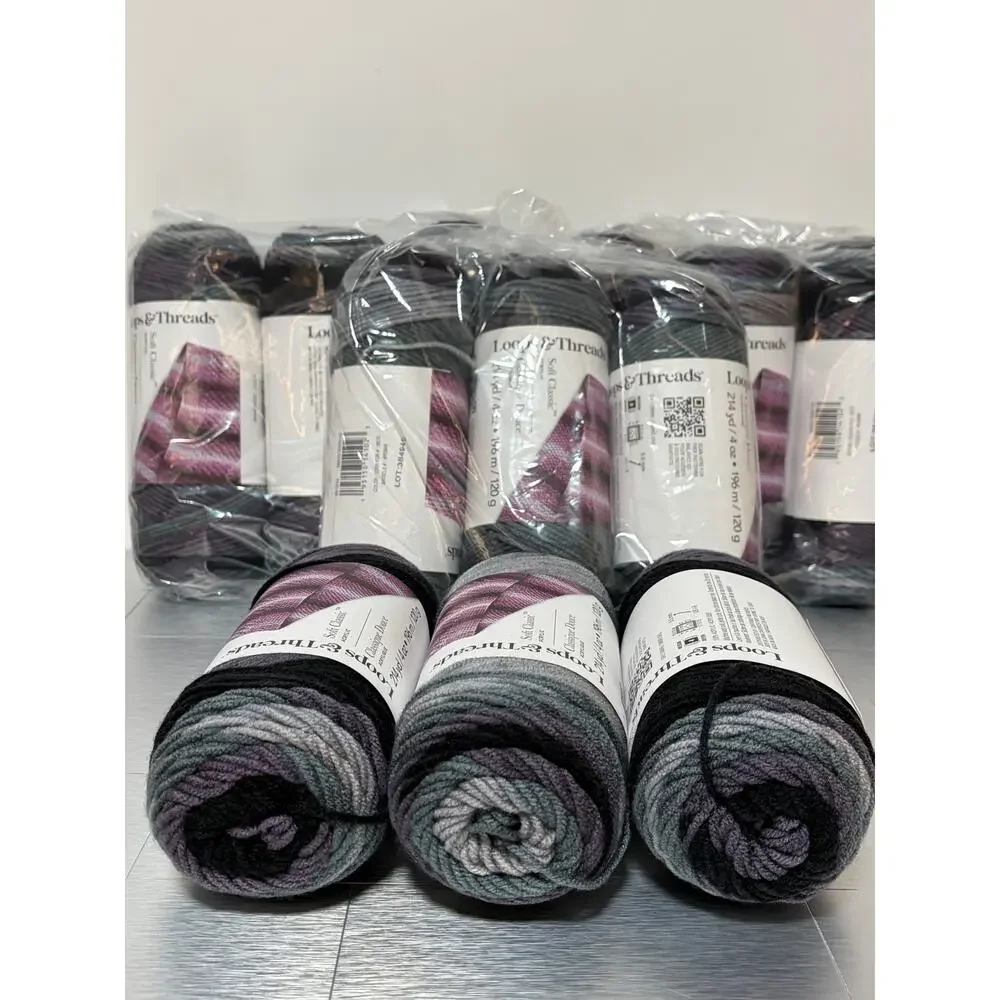 12 skeins Loops & Threads Soft Classic Yarn Grey Ombre #8570 Same Dye Lot